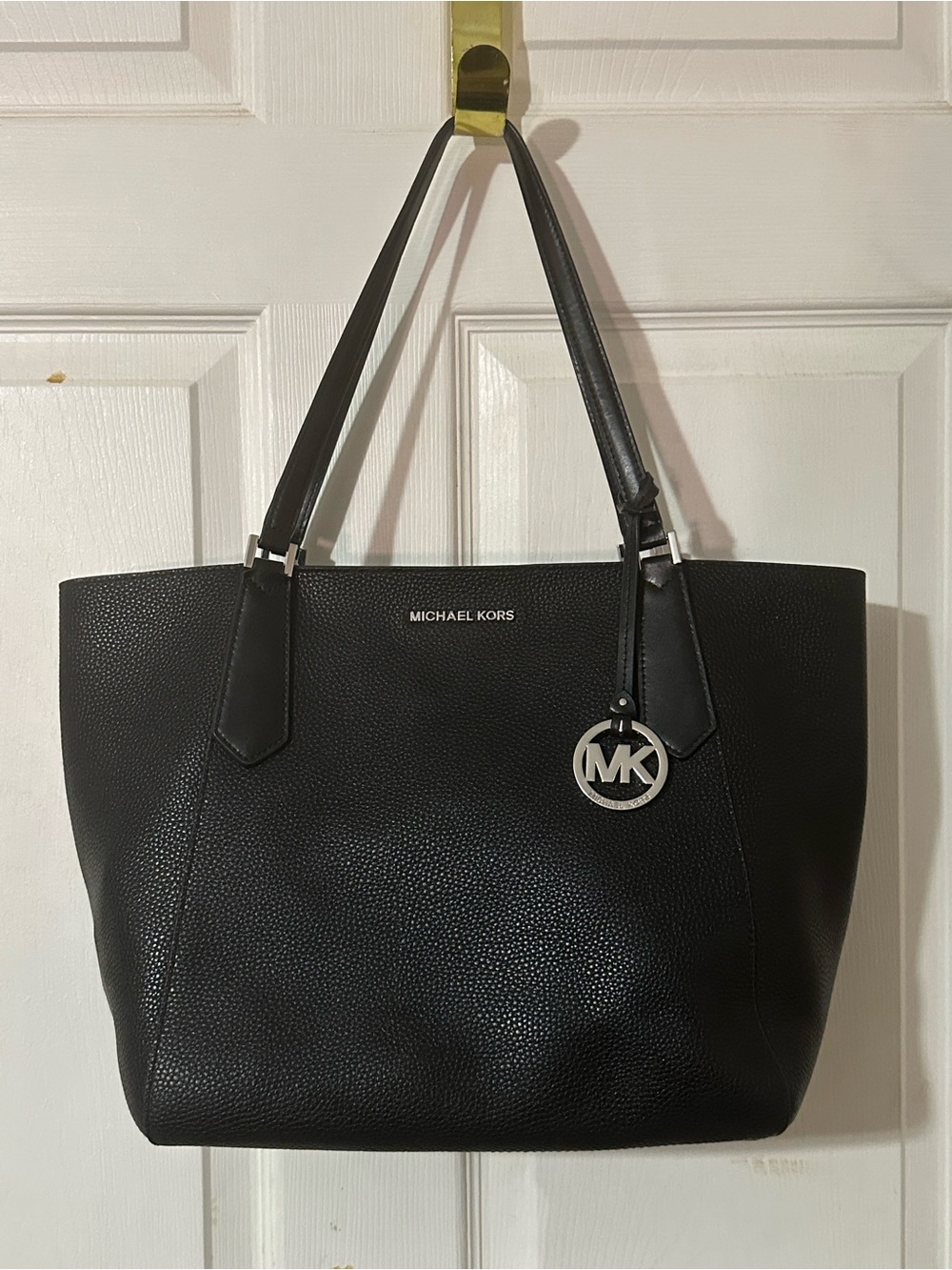 Michael Kors Black Pebbled Leather Tote with MK Charm